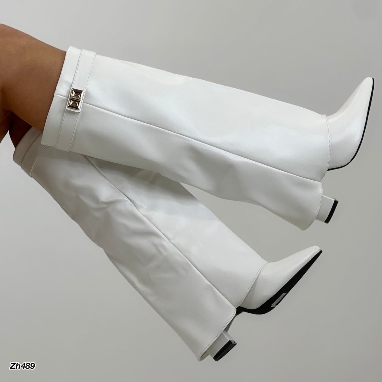 Bota caña alta blanco doblez detalle dorado tacon 10cm 2P9B-X9154-01 C-156